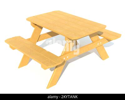 benches with a picnic table in the garden or park 3d render illustration isolated on white background Stock Photo