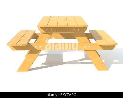 benches with a picnic table in the garden or park 3d render illustration isolated on white background Stock Photo