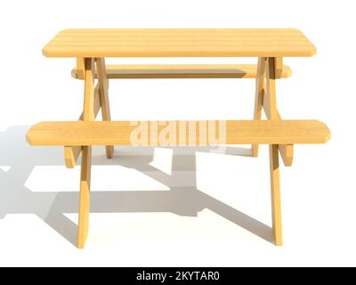 benches with a picnic table in the garden or park 3d render illustration isolated on white background Stock Photo