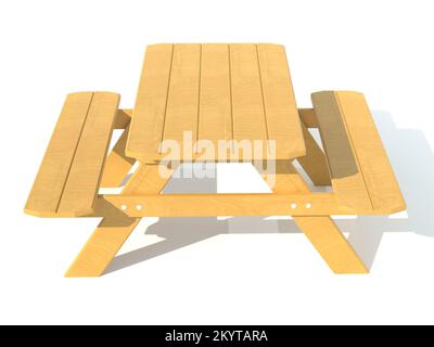 benches with a picnic table in the garden or park 3d render illustration isolated on white background Stock Photo