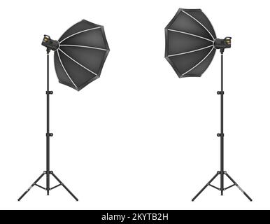 softbox with flash on tripod for a photo studio vector illustration isolated on white background Stock Vector