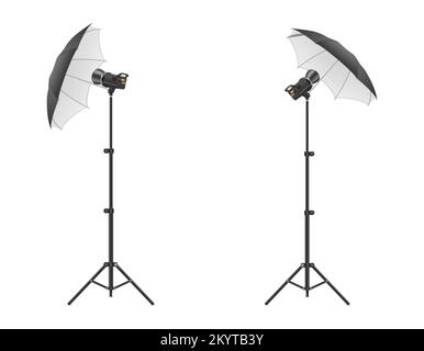 softbox with flash on tripod for a photo studio vector illustration isolated on white background Stock Vector