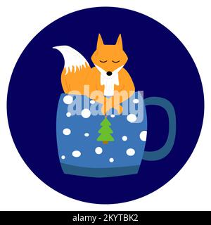 fox in polka dot christmas cup Stock Vector