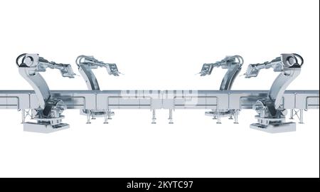 robotic arm conveyor with copy space isolated on white. 3d rendering Stock Photo