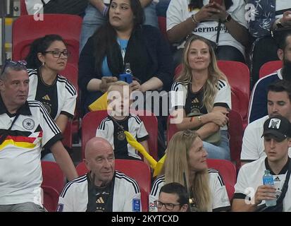 Al Bayt Stadium, Doha, QAT, December 1st, 2022, December 1st, 2022, Al Bayt Stadium, Doha, QAT, World Cup FIFA 2022, Group E, Costa Rica vs Germany, in the picture Daniela, wife of Germany's goalkeeper Marc-Andre Ter Stegen with son. Stock Photo