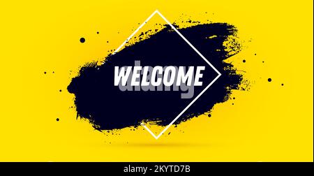 Welcome. Banner, speech bubble, poster and sticker concept, geometric style with text welcome. Icon message Welcome cloud talk for banner, poster, web on yellow background. Vector Illustration Stock Vector