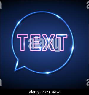big blue neon circle bubble with your pink text template for sign tag message or social media status. Stock Vector