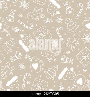Beautiful christmas doodles seamless pattern - hand drawn and detailed, great for christmas textiles, banners, wrappers, wallpapers - vector surface d Stock Vector