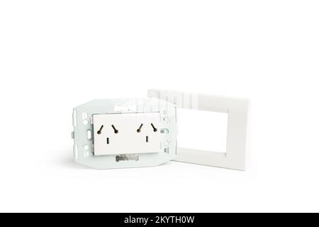 Double wall socket on a white background with copy space Stock Photo