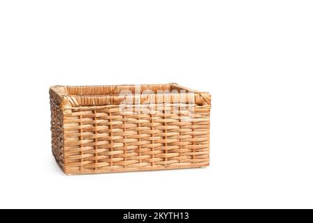 Wicker basket on a white background with copy space Stock Photo
