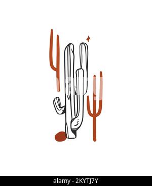 Vector hand drawn wild cacti plants pattern illustration Stock Vector ...