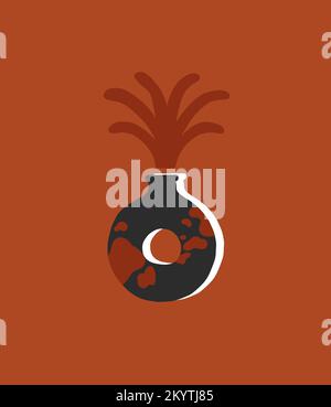 Hand drawn vector abstract graphic sketch drawing illustration print design,concept contemporary art set with decorative vase and cactus art in simple Stock Vector