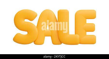 Discount sale banner. Bright yellow 3d render text. Vector illustration Stock Vector
