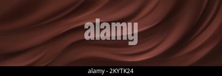 Chocolate texture background, mousse waves and swirls abstract wavy pattern. Satin choco brown waves, dark cream, smooth soft flow ripples, horizontal Stock Vector
