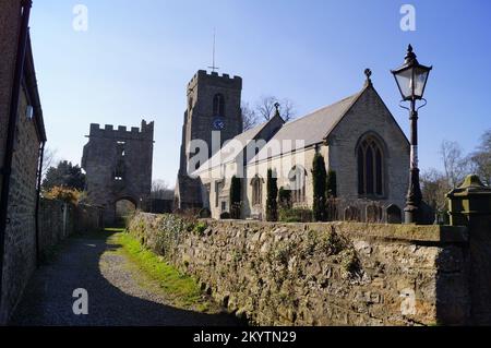 A view of St Nicholas parish church in West Tanfield, England (UK) Stock Photo