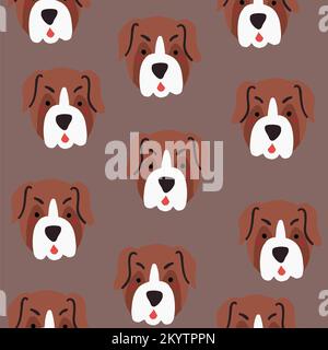 Vector seamless pattern with bulldogs dogs faces on dark background. Vector illustration Stock Vector