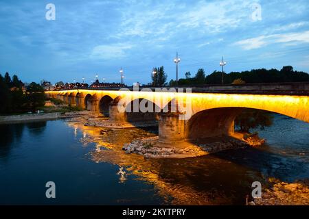 ORLEANS, FRANCE - AUGUST 11, 2015: The George V Bridge at evening. The George V Bridge is a road and tram bridge that crosses the Loire in Orleans, Fr Stock Photo