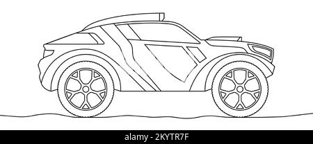 Buggy rally sports car coloring book page. Off road vehicle outline vector illustration. Stock Vector