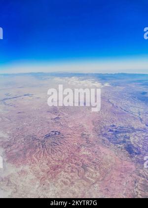 Aerial photo above the desert in Ounagha, Marrakesh-Safi, Morocco Stock Photo