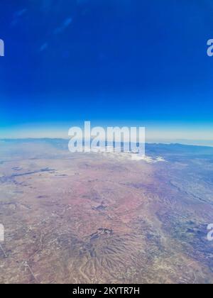 Aerial photo above the desert in Ounagha, Marrakesh-Safi, Morocco Stock Photo