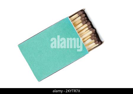 Close-up of a green matchbox isolated on white background with clipping path Stock Photo