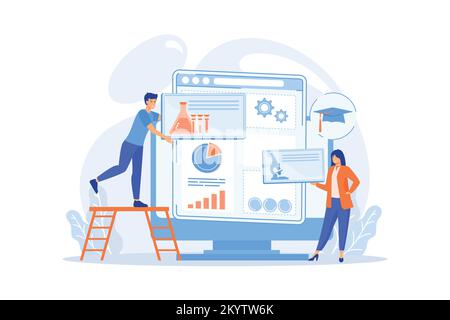Educational courses management software on computer screen. Learning management system, educational technology, online learning delivery concept. flat Stock Vector