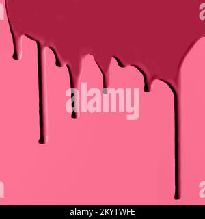 Pouring paint. Creative pattern with copy space. Trending color of 2023 - Viva Magenta. Stock Photo