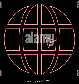 Neon world with arrow world click concept website iconred color vector illustration image flat style light Stock Vector