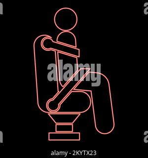 Neon man on car seat using car belt for safety human with safety belt stick car concept iconred color vector illustration image flat style light Stock Vector
