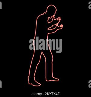 Neon man screaming in anger silhouette concept conflict iconred color vector illustration image flat style light Stock Vector