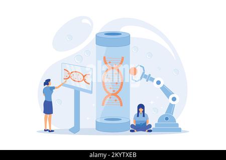 Innovative biotechnology. Medical, biological research. DNA recombination. Genetic engineering, genetic modification, genetic manipulation concept. fl Stock Vector