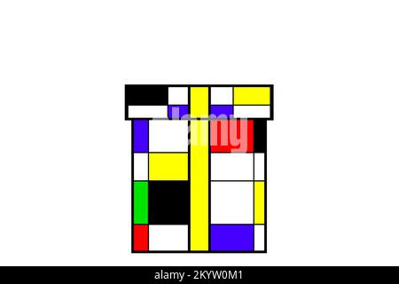 Colorful Gift Box with rectangles in Mondrian style Stock Photo