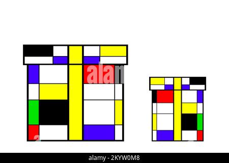 Colorful Gift Boxes with rectangles in Mondrian style Stock Photo