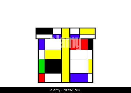 Colorful Gift Box with rectangles in Mondrian style Stock Photo