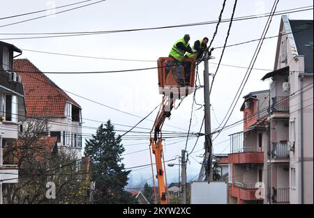 Electricians on the work Stock Photo