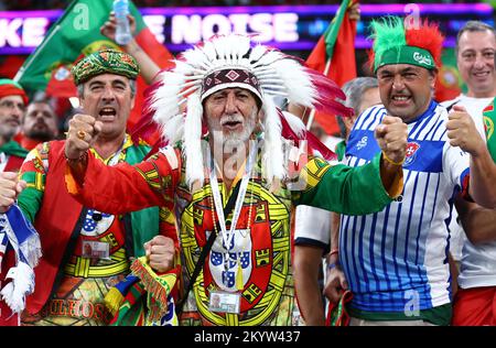 Ar Rayyan, Qatar, 2nd December 2022. Portugal fans  during the FIFA World Cup 2022 match at Education City Stadium, Ar Rayyan. Picture credit should read: David Klein / Sportimage Credit: Sportimage/Alamy Live News Stock Photo