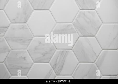 white hexagon tile pattern with marble texture Stock Photo