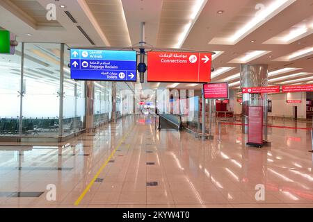 DUBAI, UAE - NOVEMBER 16, 2015: interior of Dubai Airport. Dubai International Airport is the world's busiest airport by international passenger traff Stock Photo