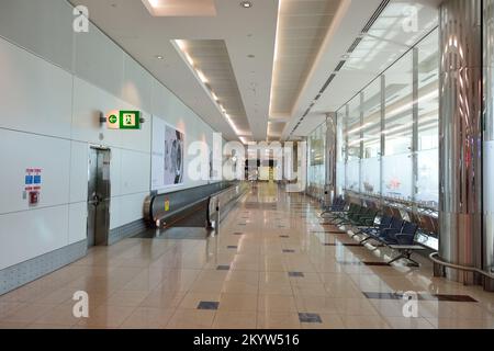 DUBAI, UAE - NOVEMBER 16, 2015: interior of Dubai Airport. Dubai International Airport is the world's busiest airport by international passenger traff Stock Photo