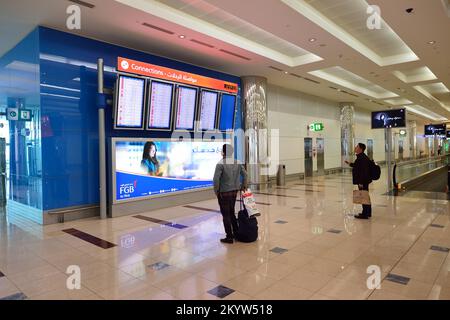 DUBAI, UAE - NOVEMBER 16, 2015: interior of Dubai Airport. Dubai International Airport is the world's busiest airport by international passenger traff Stock Photo