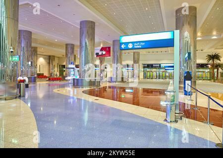 DUBAI, UAE - NOVEMBER 16, 2015: interior of Dubai Airport. Dubai International Airport is the world's busiest airport by international passenger traff Stock Photo