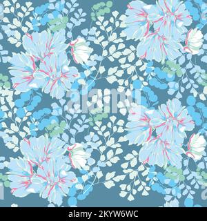 Modern big floral vector seamless pattern. Background isolated. Digital drawn illustration. Can be used as textile fabric or wallpaper, cards, invitat Stock Vector