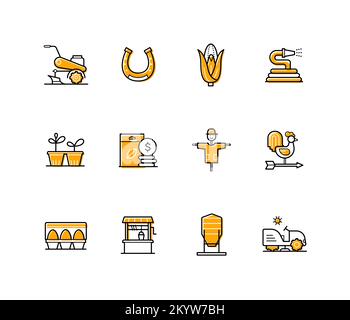 Country life and farming - modern colorful line design style icons Stock Vector
