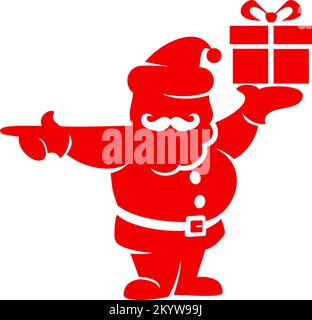 Santa Claus silhouette indicates direction to place of distribution of gifts. Vector icon on transparent background Stock Vector