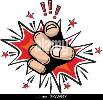 Finger pointing at you in comic style. Vector icon on transparent background Stock Vector