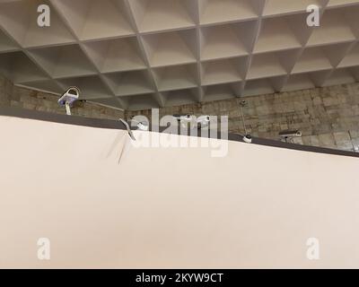 Many CCTV cameras underground on the subway station. Surveillance concept Stock Photo