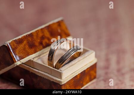 Golden rings in a ring box Stock Photo