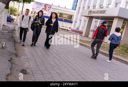 Studenth, youth walking in Karagandy, Kazakhstan Stock Photo