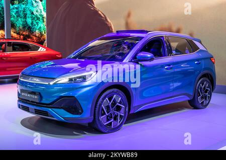 BYD Atto 3 full-electric car showcased at the Paris Motor Show, France - October 17, 2022. Stock Photo