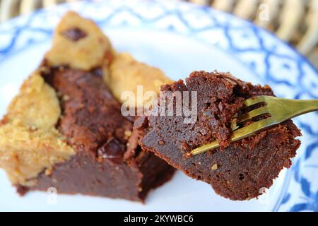 Closeup of Fudgy Texture of Mouthwatering Chocolate Brookie Stock Photo